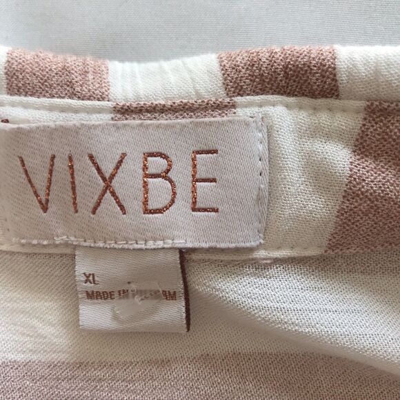 Vixbe Womens Top XL Roll Tab Tie Front Button Up Striped Rayon Coastal Lagenlook - Picture 3 of 10